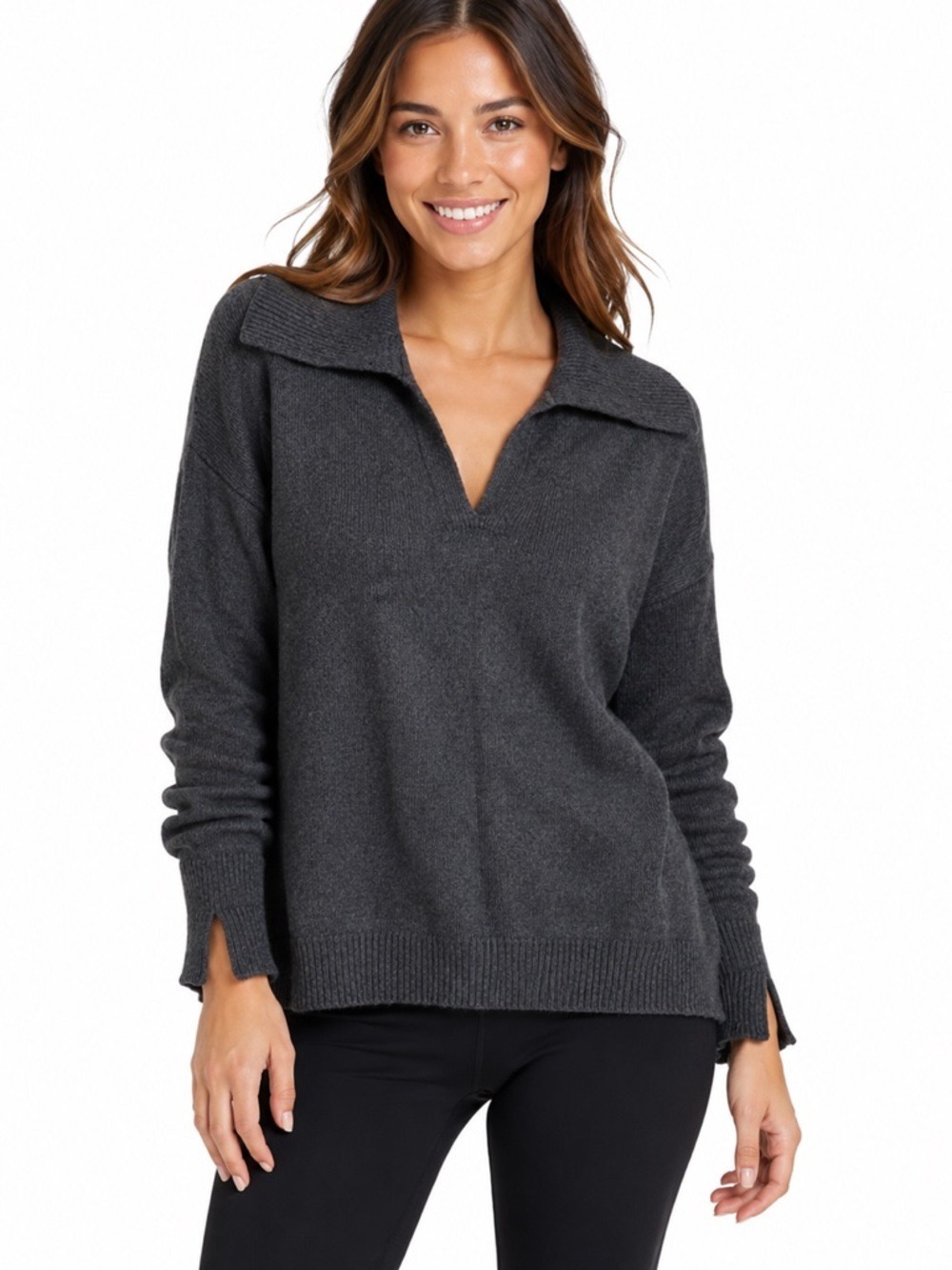Banana Republic Sweater Size Large V-Neck Collar Grey Preppy Cotton Long Sleeve